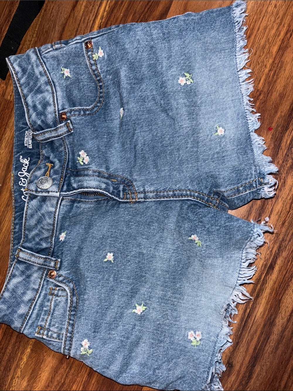 Target Girls Denim Shorts with Embroidered Flowers - Blue